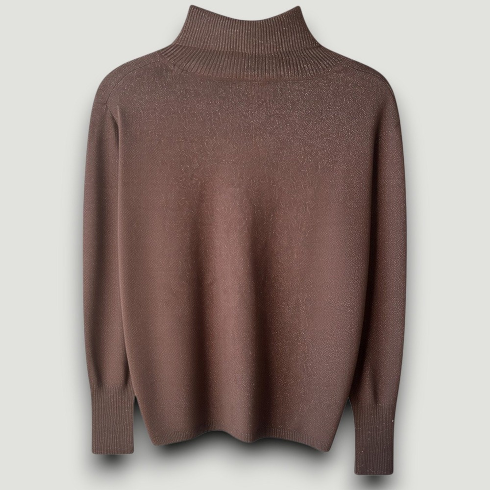 Worthington Womens Mock Neck Sweater L Brown Shimmer Chic Elegant Minimalist
